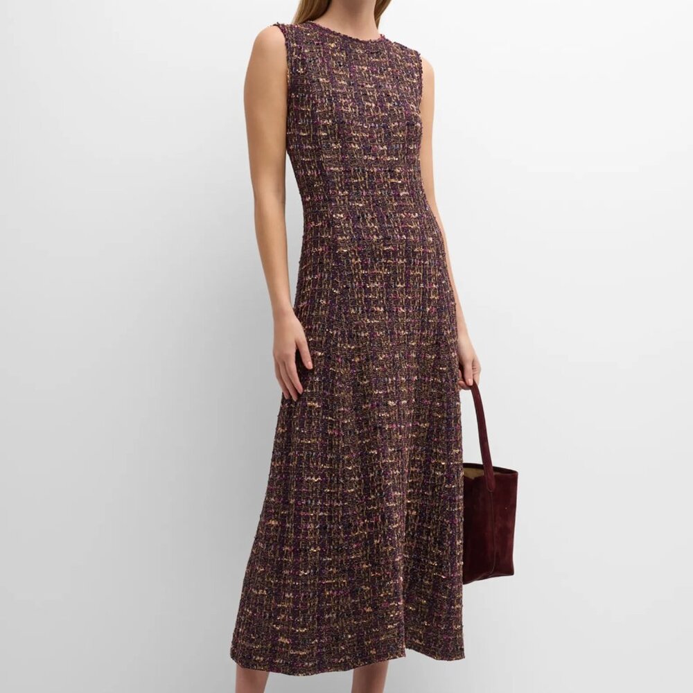 Misook Burgundy Tweed Sleeveless Fit & Flare Midi Dress - Picture 3 of 8
